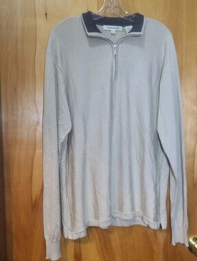 Pronto Uomo Long Sleeve Pullover Quarter-Zip Lightweight Beige Sweater Sz Large